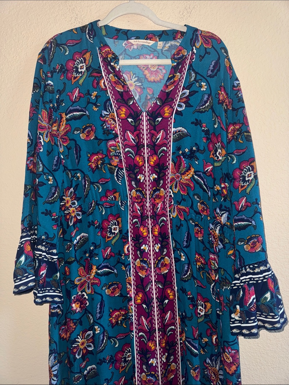 Soft Surroundings Allene Teal Floral Boho Maxi Dress Size Extra Large - Picture 3 of 10